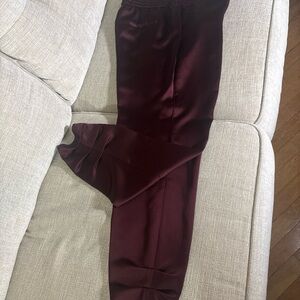 White House Black Market Burgundy Satin ankle/ slits pants